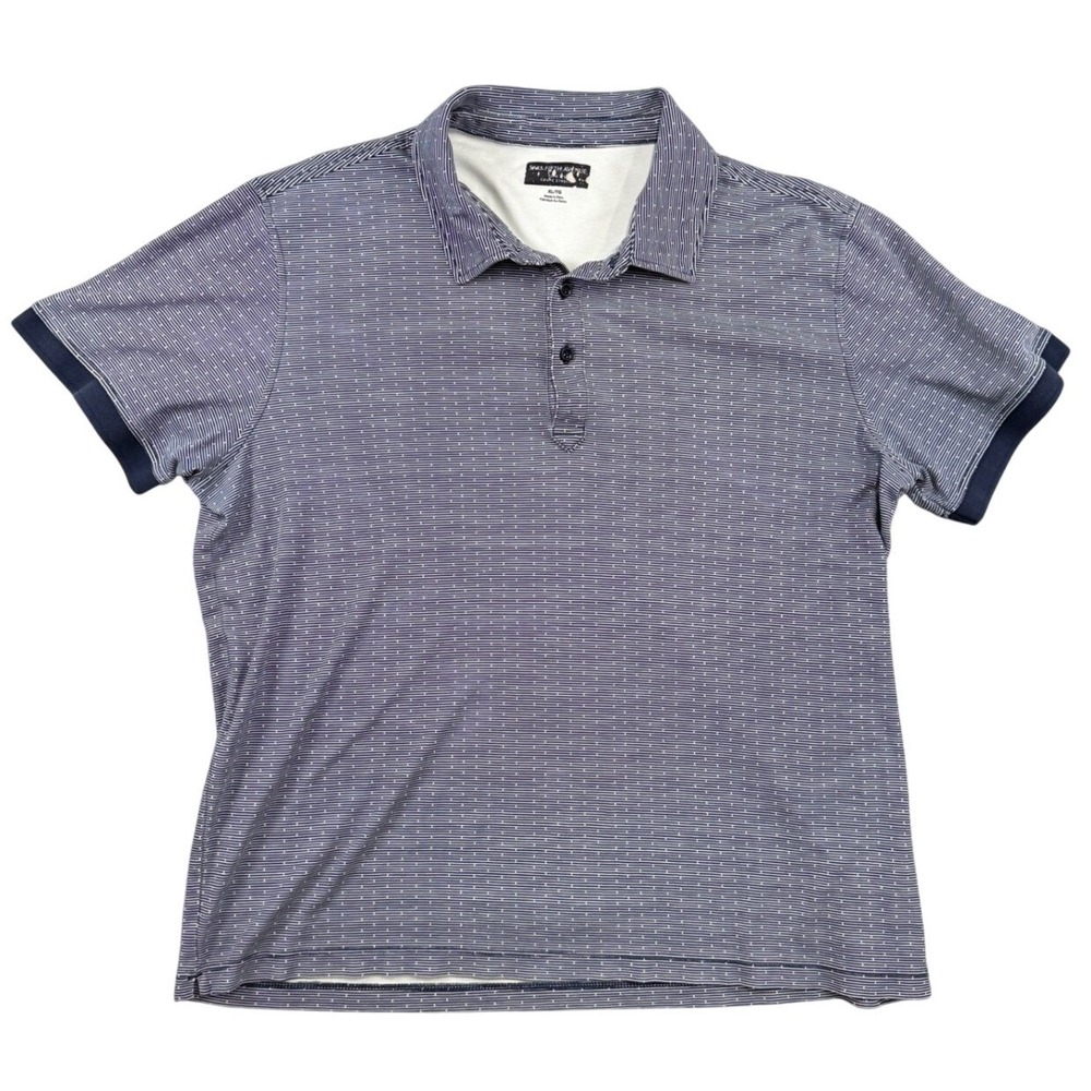 Saks Fifth Avenue Mens XL Slim Fit Polo Shirt Navy Blue White Pima Cotton Stripe